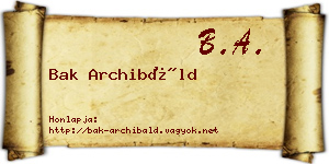 Bak Archibáld névjegykártya